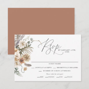 Boho Rustic Pampas Grass Wedding RSVP Card Karte
