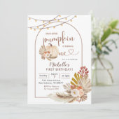 Boho Rustic Pampas Grass White Pumpkin Geburtstag Einladung (Stehend Vorderseite)