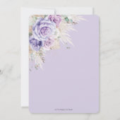 Boho Rustic Pampas Lila Floral Girl Babydusche Einladung (Rückseite)