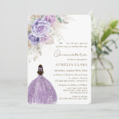 Boho Rustic Pampas Lila Floral Quinceañera Einladung (Stehend Vorderseite)