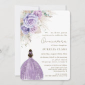 Boho Rustic Pampas Lila Floral Quinceañera Einladung (Vorderseite)