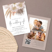 Boho Rustic Pampas Script QR 3 Foto Wedding Einladung