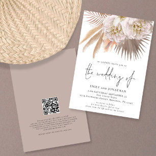 Boho Rustic Pampas Script QR Code Wedding Einladung
