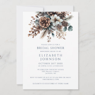 Boho Rustic Pinecone Floral QR Brautparty Einladung
