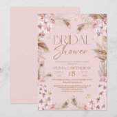 Boho Rustic Pink Bridal Shower Invitation Einladung (Vorne/Hinten)