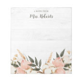 Boho Rustic Pink Floral Teacher Notizblock (Vorderseite)