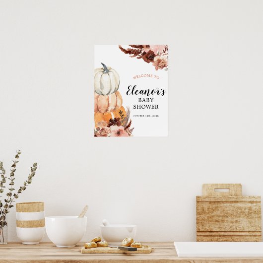 Boho Rustic Pumpkin Baby Dusche Begrüßungszeichen Poster (Küche)