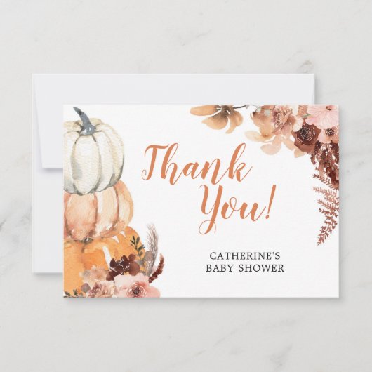 Boho Rustic Pumpkin Baby Dusche Danke Karte (Vorderseite)