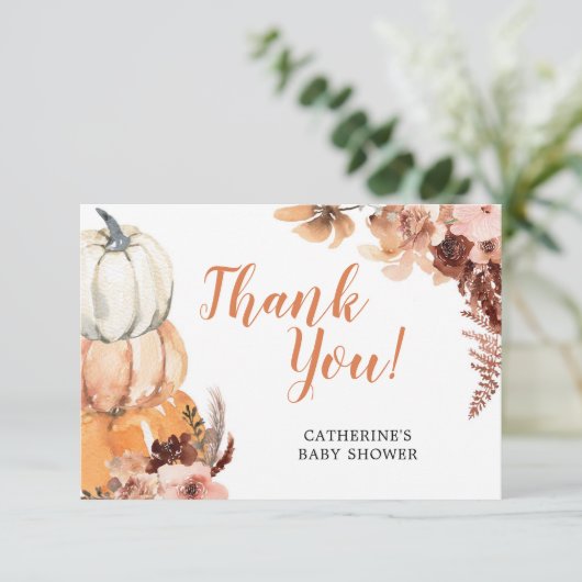 Boho Rustic Pumpkin Baby Dusche Danke Karte (Stehend Vorderseite)