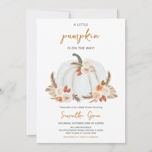 Boho Rustic Pumpkin Baby Shower Einladung (Vorderseite)