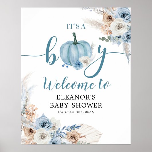 Boho Rustic Pumpkin Es ist ein Junge Fall Willkomm Poster (Vorne)