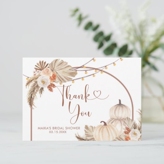 Boho Rustic Pumpkin Fall in der Liebe Danke Karte (Stehend Vorderseite)