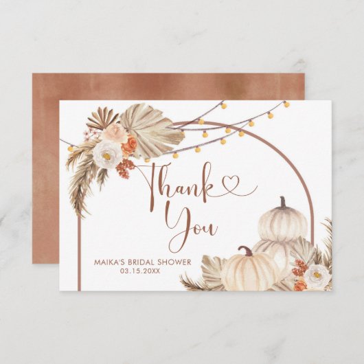 Boho Rustic Pumpkin Fall in der Liebe Danke Karte (Vorne/Hinten)