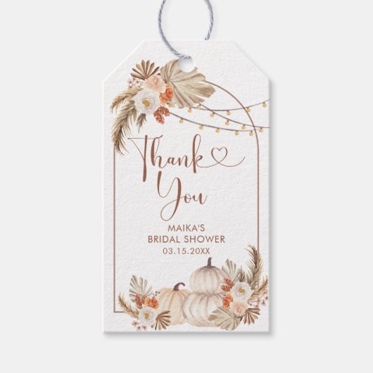 Boho Rustic Pumpkin Fall in der Liebe Danke Tag Geschenkanhänger (Vorderseite)