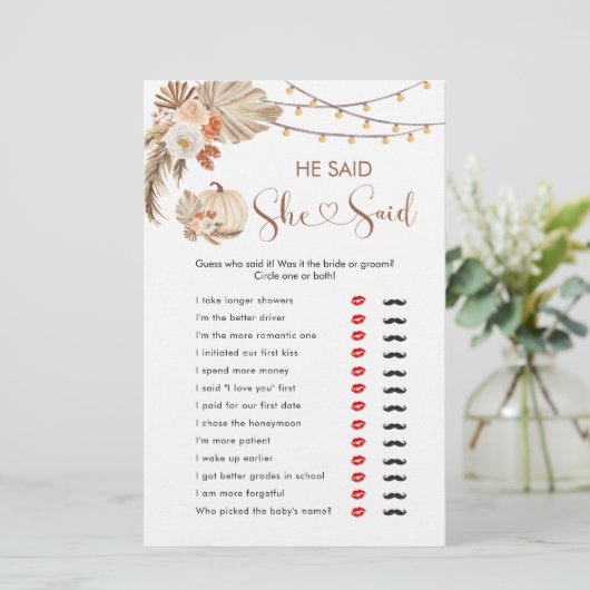 Boho Rustic Pumpkin Fall in der Liebe sagte er (Stehend Vorderseite)