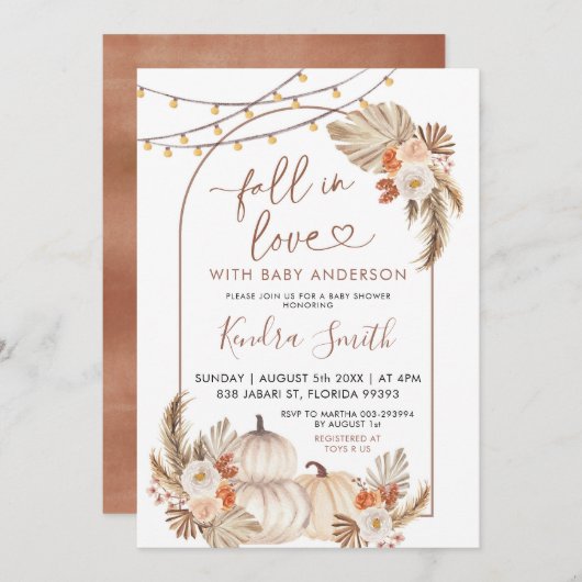 Boho Rustic Pumpkin Fall in Liebe Baby Dusche Einladung (Vorne/Hinten)