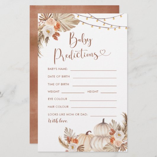 Boho Rustic Pumpkin Fall in Liebe Baby Vorhersagen (Vorne/Hinten)