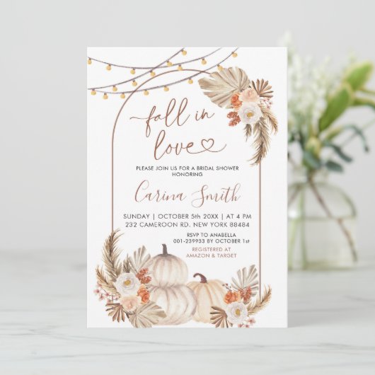 Boho Rustic Pumpkin Fall in Liebe Brautparty Einladung (Stehend Vorderseite)