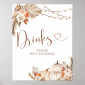 Boho Rustic Pumpkin Fall in Liebe Drinks Zeichen Poster (Vorne)