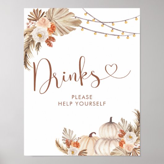 Boho Rustic Pumpkin Fall in Liebe Drinks Zeichen Poster (Vorne)