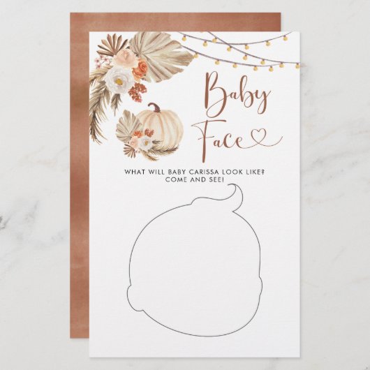 Boho Rustic Pumpkin Fall Liebe Baby Face Card (Vorne/Hinten)