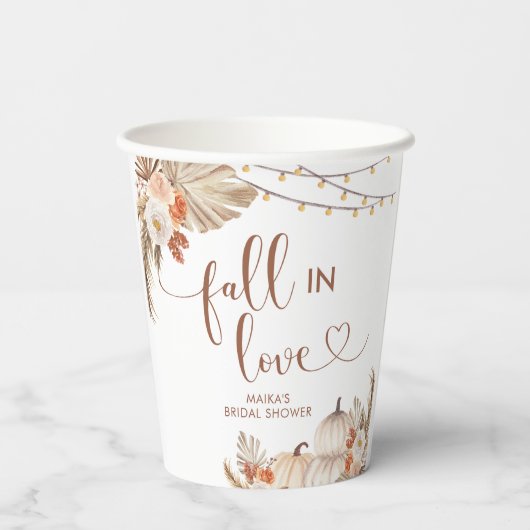 Boho Rustic Pumpkin Fall Liebe Paper Cup Pappbecher (Rückseite)