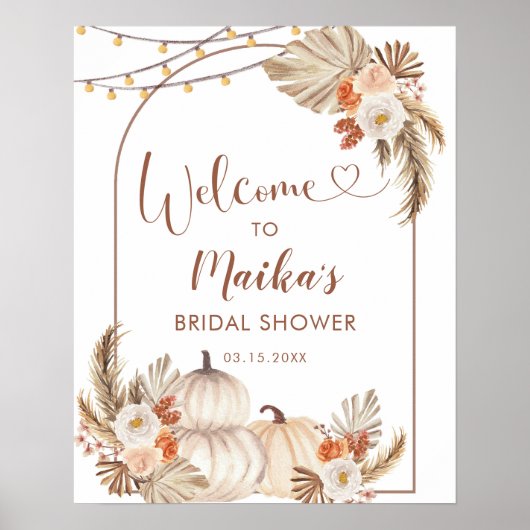 Boho Rustic Pumpkin Fall Liebe Willkommenszeichen Poster (Vorne)