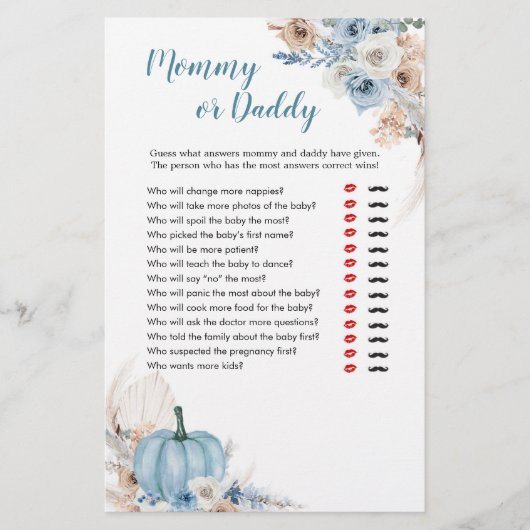 Boho Rustic Pumpkin Fall Mommy oder Daddy Games (Vorderseite)