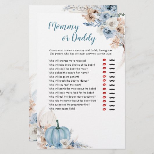 Boho Rustic Pumpkin Fall Mommy oder Daddy Games (Vorne/Hinten)