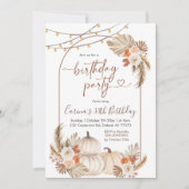Boho Rustic Pumpkin String Light Fall Birthday Einladung (Vorderseite)