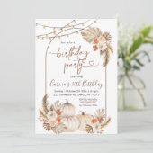 Boho Rustic Pumpkin String Light Fall Birthday Einladung (Stehend Vorderseite)