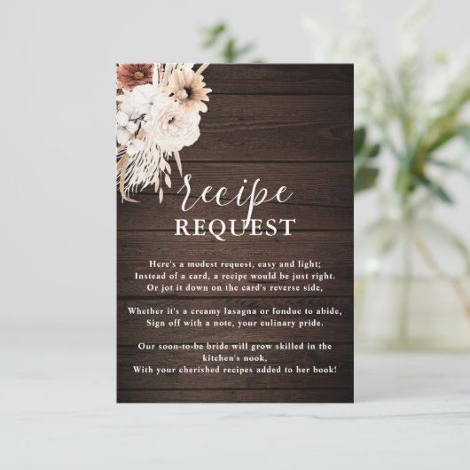 Boho Rustic Recipe Request Brautparty Begleitkarte (Stehend Vorderseite)