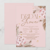 Boho Rustic Rose Pink Brautparty-Einladung Einladung (Vorne/Hinten)