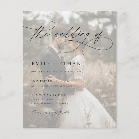 Boho Rustic Script Foto Budget Hochzeit Einladung (Vorderseite)