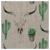 Boho Rustic Skull Cactus Gemustert Stoff (Nahaufnahme)