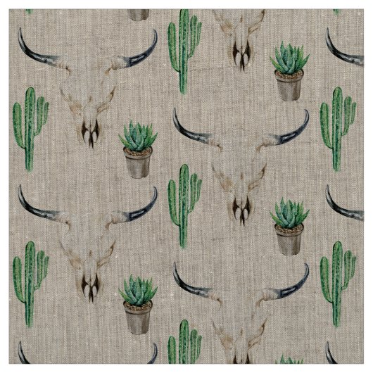 Boho Rustic Skull Cactus Gemustert Stoff (Muster)