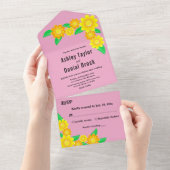 Boho Rustic Sonnenblume Blush Sommerblumenhochzeit All In One Einladung (Abreißen)