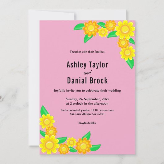 Boho Rustic Sonnenblume Blush Sommerblumenhochzeit Einladung (Vorderseite)