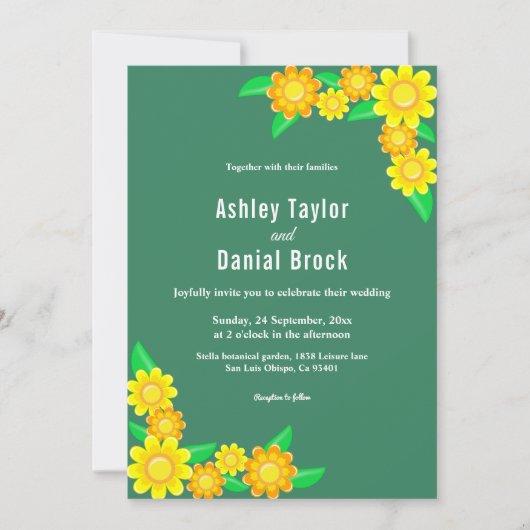 Boho Rustic Sonnenblume Grüne Frühlingsblüte Hochz Einladung (Vorderseite)