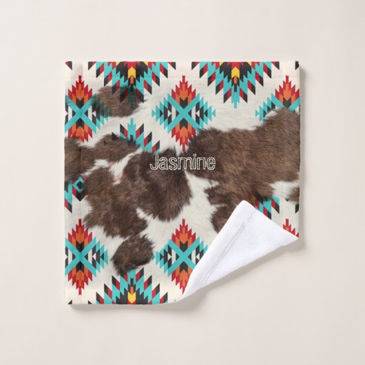 Boho Rustic South Western Cowhide Aztec Muster Badhandtuch Set (Waschlappen)