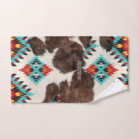 Boho Rustic South Western Cowhide Aztec Muster Badhandtuch Set (Handtuch)