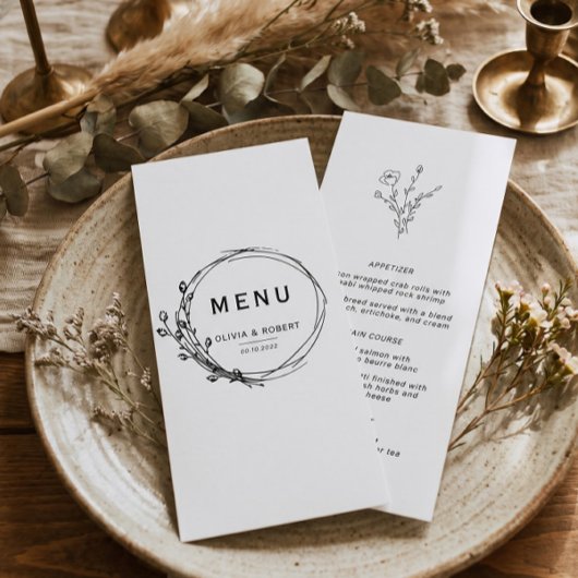 Boho Rustic Style Simple Floral Wedding Menükarte