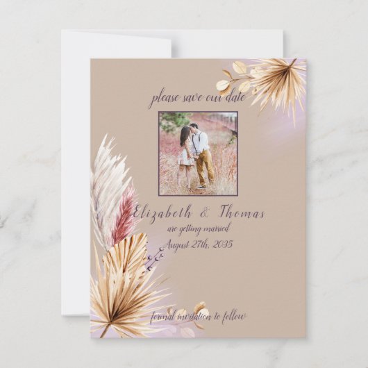 Boho Rustic Summer Pampas Grass Wedding Save The Date (Vorderseite)