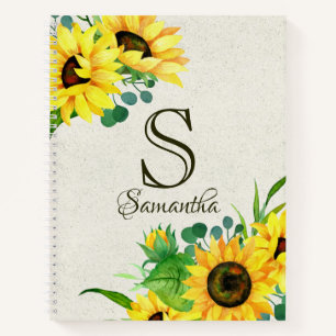 Boho Rustic Sunflowers Monogram Notizblock