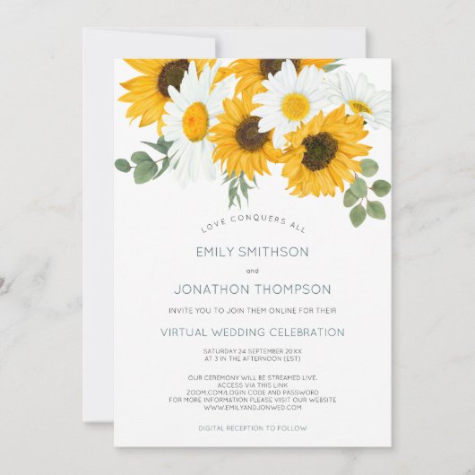 Boho Rustic Sunflowers Verlasse Virtual Wedding Einladung (Vorderseite)