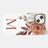 Boho Rustic Terracotta Florals Monogram Initial iPhone Hülle (Rückseite (Horizontal))