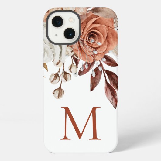 Boho Rustic Terracotta Florals Monogram Initial iPhone Hülle (Rückseite)