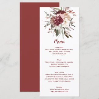 Boho Rustic Terracotta Peach Marsala Wedding Menu Menükarte