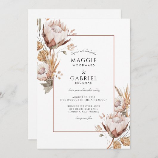 Boho Rustic Terracotta Wildblumen Hochzeit Einladung (Vorne/Hinten)