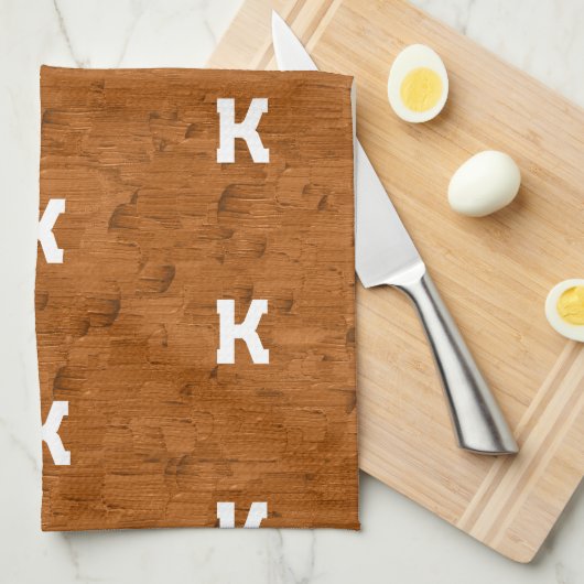 Boho Rustic Textured Wood braun personalisiert Geschirrtuch (Viertel Falte)